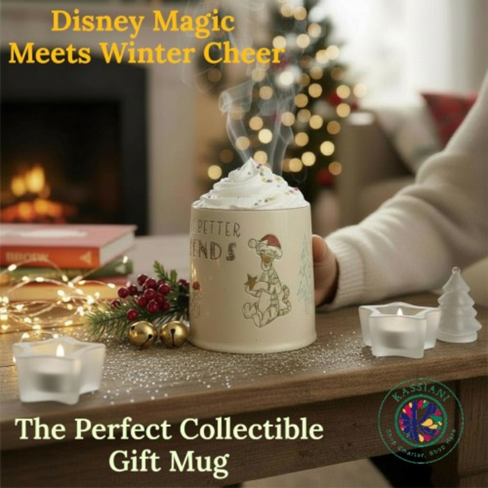 Disney Winnie the Pooh Ceramic Mug 16oz – Snow Days Friends, Gold Ear Accent Gif